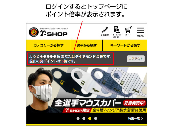 ログインするとトップページにポイント倍率が表示されます。