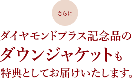 さらにダイヤモンドプラス記念品のダウンジャケットも特典としてお届けいたします。
