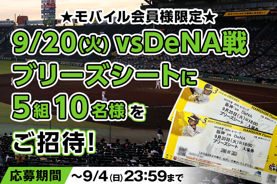 阪神×ヤクルト戦　9月18日　ナイターゲーム　ブリーズシート　2枚連番　良席